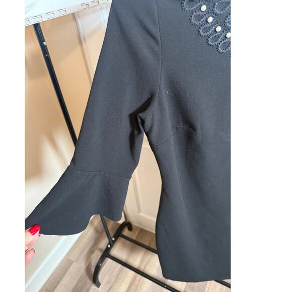 Karl Lagerfeld Paris Black Pearl Embellished Dress Bell Sleeve Women’s Size 12 - Picture 4 of 6